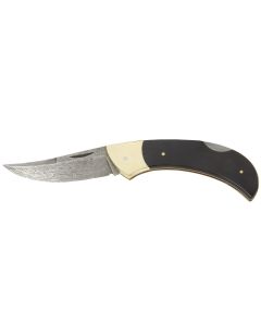 Medium Pocket Curved Folding Damascus Knife Horn Grip