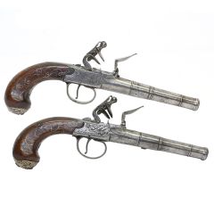 Pair of Queen Anne Boxlock Flintlock Pistols by T. Richards of London