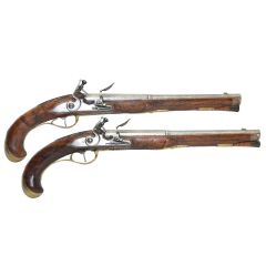 Pair of Austrian 28 Bore Flintlock Rifled Pistols With Two Stage Sighted Barrels
