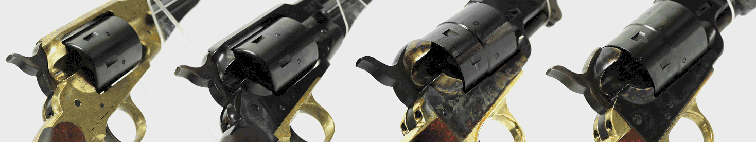 Animated slideshow of various blank firer revolvers with the following text displayed - View the collection here