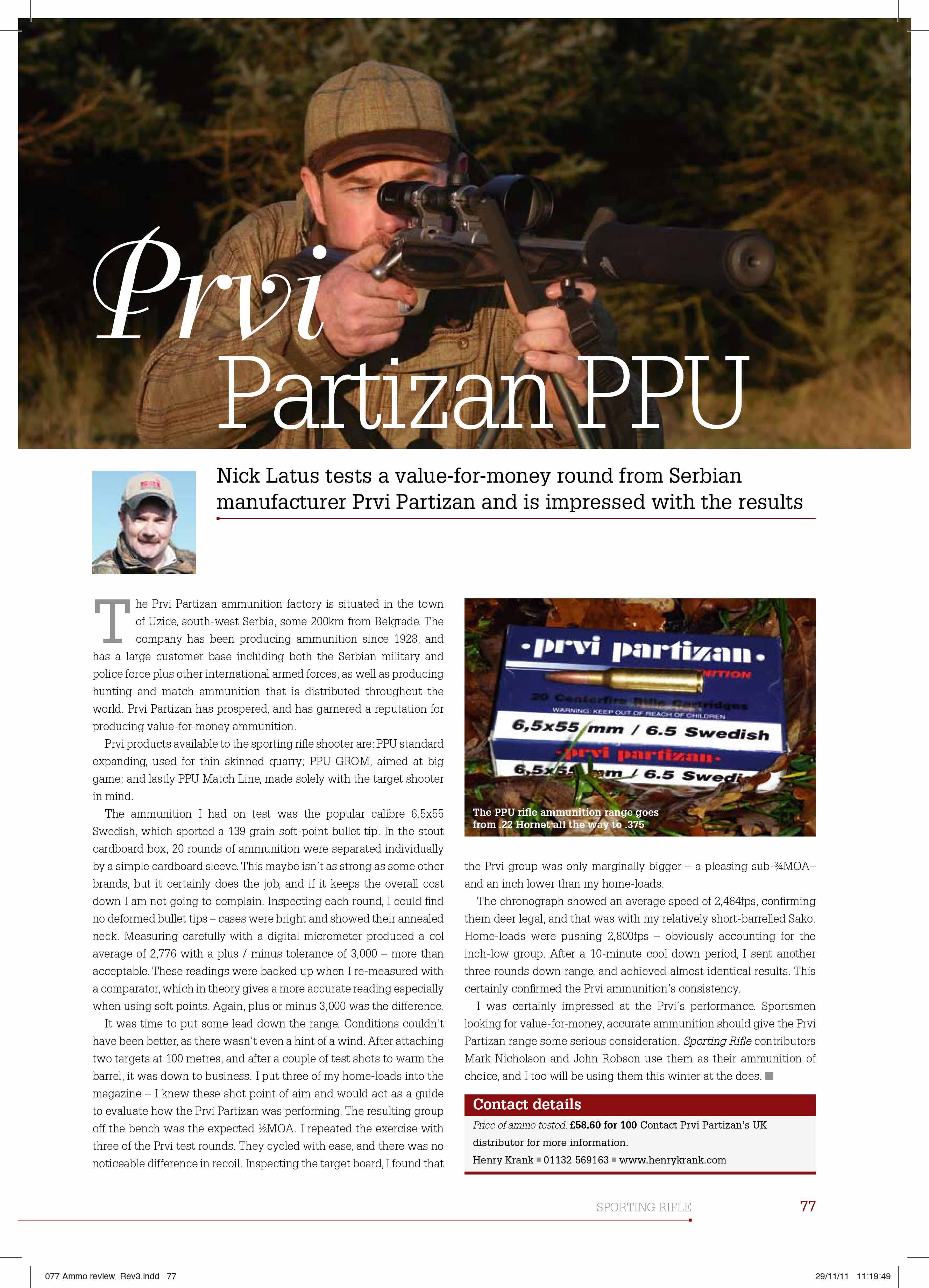 Sporting Rifle Article PPU On Test Page One