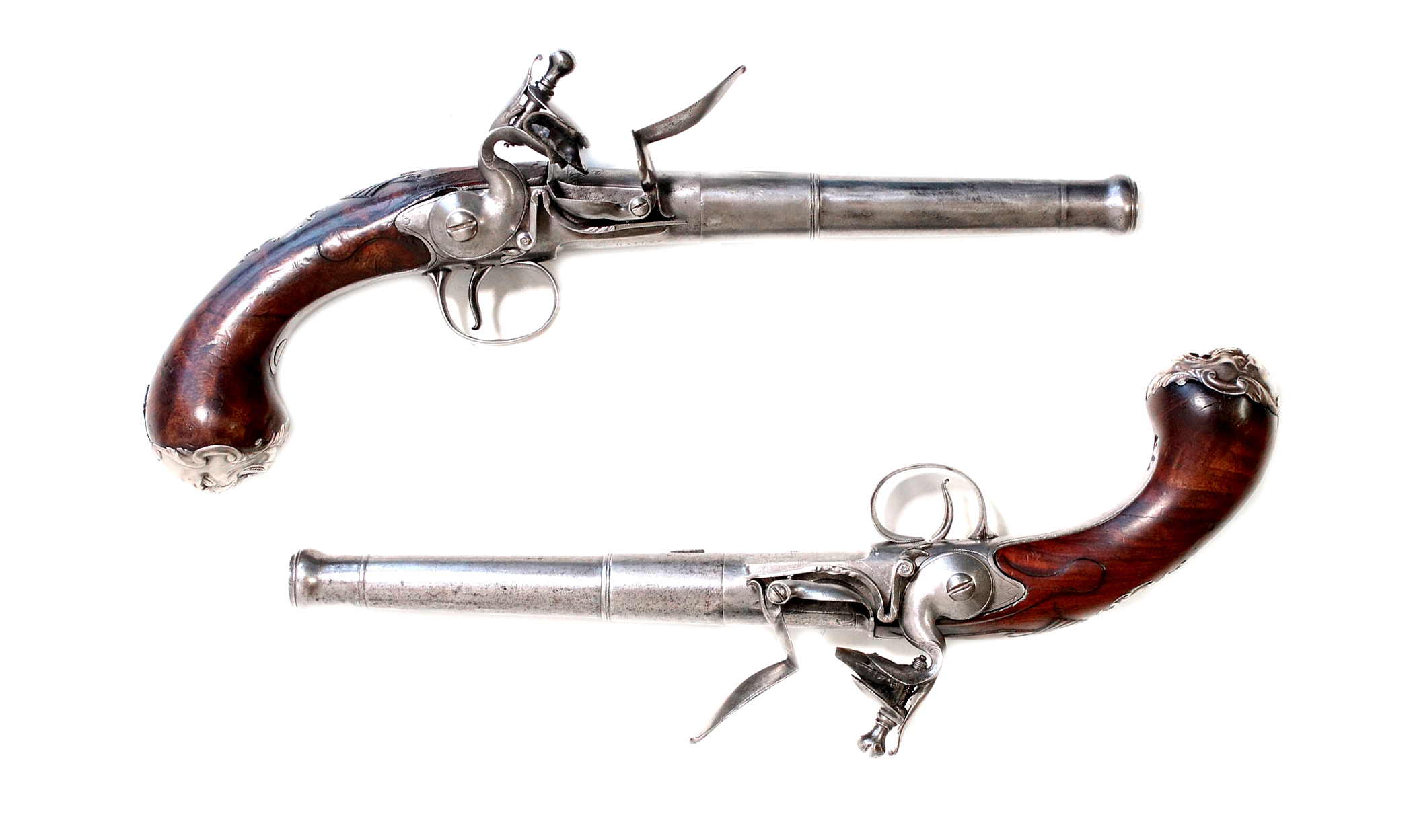 A Pair of 20 Bore Queen Anne Flintlock Pistols by William Bales